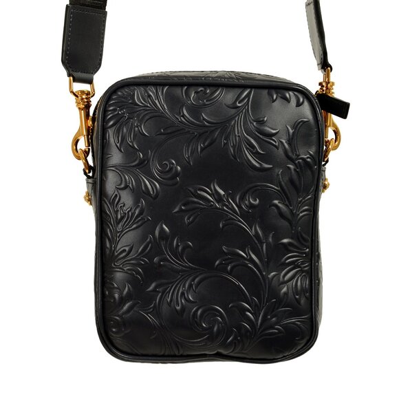 Versace Unisex Navy Blue Barocco Embossing Leather Crossbody Shoulder Bag - Picture 5 of 8